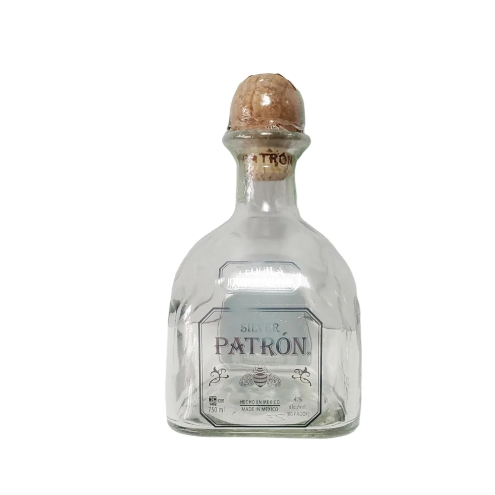 PATRON 750ml SILVER TEQUILA Empty Bottle with CORK RIBBON TAG BOX TISSUE